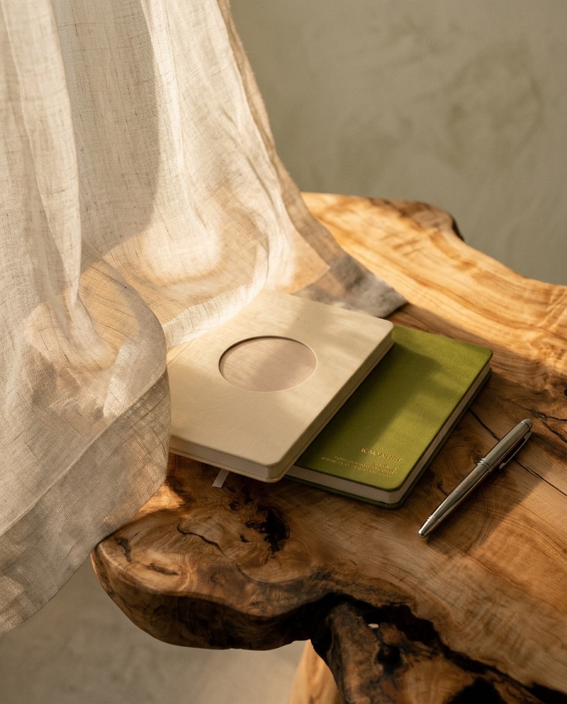 PAUSE Writing Set in use, evening journaling ritual